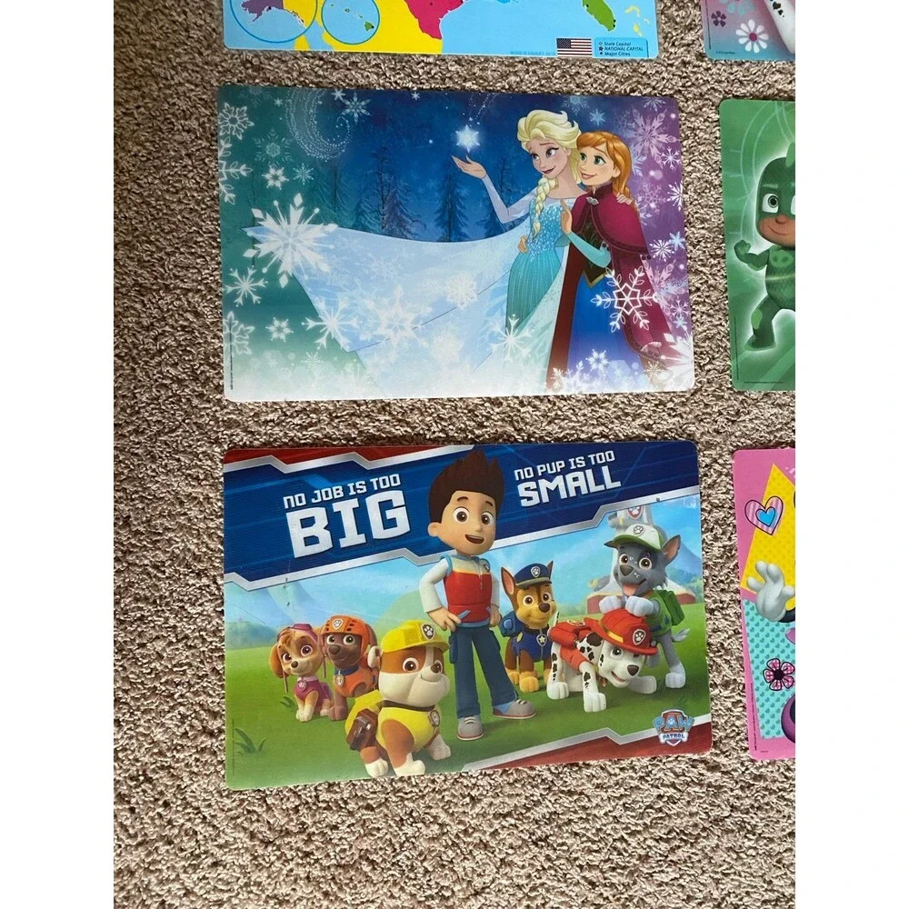 Lot of 8 Kids Educational & Character Placemats Tot Talk USA World Map Disney